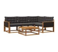 vidaXL Conjunto de sofás de Exterior con cojín 5 pcs Natural y Negro, Conjunto de sofá Moderno para Exterior, Muebles de jardín de Acacia, Asientos cómodos para tu terraza