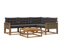 vidaXL Conjunto de sofás de Exterior con cojín 5 pcs Natural y Negro, Conjunto de sofá Moderno para Exterior, Muebles de jardín de Acacia, Asientos cómodos para tu terraza