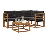 vidaXL Conjunto de sofás de Exterior con cojín 5 pcs Natural y Negro, Juego de Sofás Moderno para Exterior, Asientos Resistentes, Relajación al Lado de la Piscina, Madera de Acacia