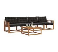 vidaXL Conjunto de sofás de Exterior con cojín 5 pcs Natural y Negro, Sofá de jardín, Asiento Moderno para Exteriores, Mueble seccional Duradero, terraza y Patio