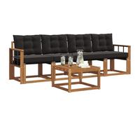 vidaXL Conjunto de sofás de Exterior con cojín 5 pcs Natural y Negro, Sofá de Patio Moderno, Duradero y cómodo, Muebles seccionales para jardín, Ideal para tu terraza