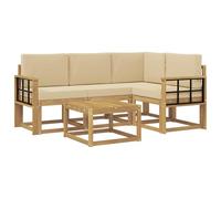 vidaXL Conjunto de sofás de Exterior con cojín 5 pcs y Beige