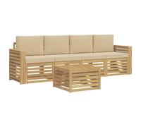 vidaXL Conjunto de sofás de Exterior con cojín 5 pcs y Beige Poliéster, Sofá de jardín, Mueble seccional Resistente, Set Moderno para Patio, cómodo para tu terraza