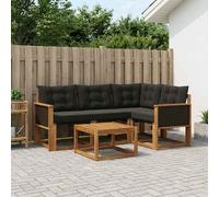 vidaXL Conjunto de sofás de exterior con cojín 5 pcs y negro, Juego de Sofás Moderno para Exterior, Asientos , Relajación de , Madera de Acacia