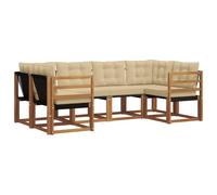vidaXL Conjunto de sofás de Exterior con cojín 6 pcs Natural y Beige, Colección de Jardín Moderna, Sofá Resistente para Exterior, Asientos Junto a la Piscina y Relax en tu Patio
