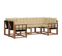 vidaXL Conjunto de sofás de Exterior con cojín 6 pcs Natural y Beige, Colección de Jardín Moderna, Sofá Resistente para Exterior, Asientos Junto a la Piscina y Relax en tu Patio
