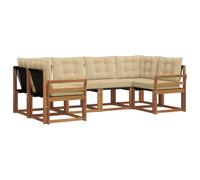 vidaXL Conjunto de sofás de Exterior con cojín 6 pcs Natural y Beige, Colección de Jardín Moderna, Sofá Resistente para Exterior, Asientos Junto a la Piscina y Relax en tu Patio