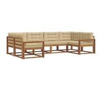 vidaXL Conjunto de sofás de Exterior con cojín 6 pcs Natural y Beige, Conjunto de sofá de Madera de Acacia, Muebles de jardín Modernos, Asientos Junto a la Piscina, Lounge de Patio,
