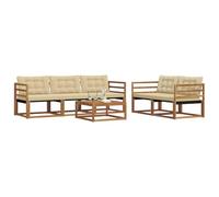 vidaXL Conjunto de sofás de Exterior con cojín 6 pcs Natural y Beige, Juego de Sofás Exterior, Muebles Estilo Moderno para Jardín, Resistente y Cómodo para Relajarse en la Terraza