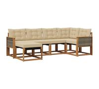 vidaXL Conjunto de sofás de Exterior con cojín 6 pcs Natural y Beige, Juego de Sofás Moderno para Jardín, Sofá Exterior Cómodo, Muebles Resistentes a Climas, Ideal para Patio