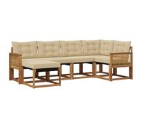 vidaXL Conjunto de sofás de Exterior con cojín 6 pcs Natural y Beige, Juego de Sofás Moderno para Jardín, Sofá Exterior Cómodo, Muebles Resistentes a Climas, Ideal para Patio