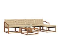 vidaXL Conjunto de sofás de Exterior con cojín 6 pcs Natural y Beige, Sofá de Acacia para Exterior, Asientos Modernos, Set Modular Resistente al Clima, cómodo para tu jardín