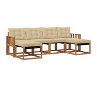 vidaXL Conjunto de sofás de Exterior con cojín 6 pcs Natural y Beige, Sofá de Jardín, Conjunto Seccional Moderno, Muebles Resistentes, Asientos Cómodos para Terraza