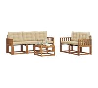 vidaXL Conjunto de sofás de Exterior con cojín 6 pcs Natural y Beige, Sofá de Jardín, Seccional Moderno, Set de Patio Resistente, Comodidad Ideal para Espacios de Relax