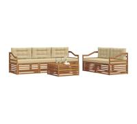 vidaXL Conjunto de sofás de Exterior con cojín 6 pcs Natural y Beige, Sofá Moderno para Exteriores, Conjunto seccional para Patio, Mueble Duradero, Comodidad en terraza