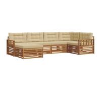 vidaXL Conjunto de sofás de Exterior con cojín 6 pcs Natural y Beige, Sofá Moderno para Exteriores, Resistente Set seccional para jardín, cómodo Mueble de terraza