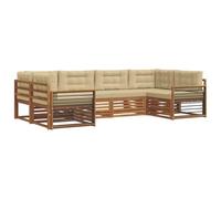 vidaXL Conjunto de sofás de Exterior con cojín 6 pcs Natural y Beige, Sofá Seccional de Jardín, Mobiliario Exterior Resistente, Lounge Moderno, Confortable para la Terraza, Juego Elegante