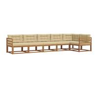 vidaXL Conjunto de sofás de Exterior con cojín 6 pcs Natural y Beige, Sofá Seccional Moderno para Jardín, Muebles de Patio Acacia, para Un Confort Genial en el Exterior