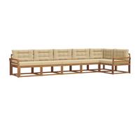 vidaXL Conjunto de sofás de Exterior con cojín 6 pcs Natural y Beige, Sofá Seccional Moderno para Jardín, Muebles de Patio Acacia, para Un Confort Genial en el Exterior