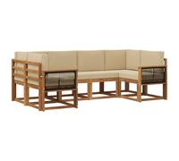 vidaXL Conjunto de sofás de Exterior con cojín 6 pcs Natural y Beige, Sofá Seccional Moderno Resistente al Clima, Muebles de Jardín de Madera Acacia para Relajarse en el Patio