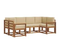 vidaXL Conjunto de sofás de Exterior con cojín 6 pcs Natural y Beige, Sofá sectional de Madera de Acacia, Muebles Modernos para Patio, solución de Asientos para jardín, decoración para el Patio Trase
