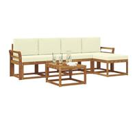 vidaXL Conjunto de sofás de Exterior con cojín 6 pcs Natural y Crema, Conjunto de Jardín, Sofá Acacia Moderno, Seccional Resistente, Mueble Patio Elegante, Cómodo para Terraza