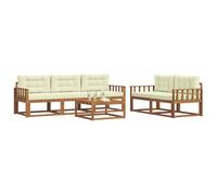 vidaXL Conjunto de sofás de Exterior con cojín 6 pcs Natural y Crema, Conjunto de Muebles de Jardín, Colección Moderna de Sofás de Exterior, Duradero Patio, Disposición Seccional de Asientos