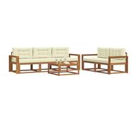 vidaXL Conjunto de sofás de Exterior con cojín 6 pcs Natural y Crema, Conjunto de Muebles de Jardín, Colección Moderna de Sofás de Exterior, Duradero Patio, Disposición Seccional de Asientos