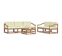 vidaXL Conjunto de sofás de Exterior con cojín 6 pcs Natural y Crema, Conjunto de Muebles de Jardín, Colección Moderna de Sofás de Exterior, Duradero Patio, Disposición Seccional de Asientos