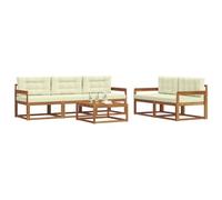 vidaXL Conjunto de sofás de Exterior con cojín 6 pcs Natural y Crema, Conjunto de Muebles de Jardín, Colección Moderna de Sofás de Exterior, Duradero Patio, Disposición Seccional de Asientos