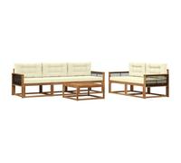 vidaXL Conjunto de sofás de Exterior con cojín 6 pcs Natural y Crema, Conjunto de Muebles de Jardín, Colección Moderna de Sofás de Exterior, Duradero Patio, Disposición Seccional de Asientos