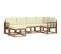 vidaXL Conjunto de sofás de Exterior con cojín 6 pcs Natural y Crema, Juego de sofá para Exteriores, salón Moderno en la terraza, Muebles de jardín duraderos, seccional, Asientos para la terraza