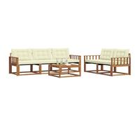 vidaXL Conjunto de sofás de Exterior con cojín 6 pcs Natural y Crema, Juego de Sofás Exterior, Muebles Estilo Moderno para Jardín, Resistente y Cómodo para Relajarse en la Terraza