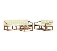 vidaXL Conjunto de sofás de Exterior con cojín 6 pcs Natural y Crema, Juego de Sofás Exterior, Muebles Estilo Moderno para Jardín, Resistente y Cómodo para Relajarse en la Terraza