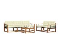 vidaXL Conjunto de sofás de Exterior con cojín 6 pcs Natural y Crema, Juego de Sofás Exterior, Muebles Estilo Moderno para Jardín, Resistente y Cómodo para Relajarse en la Terraza
