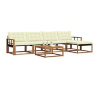 vidaXL Conjunto de sofás de Exterior con cojín 6 pcs Natural y Crema, Sofá de Acacia para Exterior, Asientos Modernos, Set Modular Resistente al Clima, cómodo para tu jardín