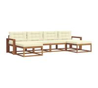 vidaXL Conjunto de sofás de Exterior con cojín 6 pcs Natural y Crema, Sofá de jardín Moderno, Conjunto Resistente, Asientos Elegantes para Patio, Muebles de Acacia, Piscina