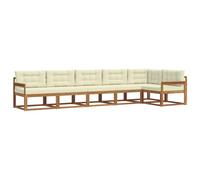 vidaXL Conjunto de sofás de Exterior con cojín 6 pcs Natural y Crema, Sofá Seccional Moderno para Jardín, Muebles de Patio Acacia, para Un Confort Genial en el Exterior