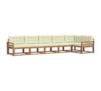 vidaXL Conjunto de sofás de Exterior con cojín 6 pcs Natural y Crema, Sofá Seccional Moderno para Jardín, Muebles de Patio Acacia, para Un Confort Genial en el Exterior
