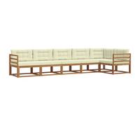 vidaXL Conjunto de sofás de Exterior con cojín 6 pcs Natural y Crema, Sofá Seccional Moderno para Jardín, Muebles de Patio Acacia, para Un Confort Genial en el Exterior