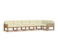 vidaXL Conjunto de sofás de Exterior con cojín 6 pcs Natural y Crema, Sofá Seccional Moderno para Jardín, Muebles de Patio Acacia, para Un Confort Genial en el Exterior
