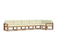 vidaXL Conjunto de sofás de Exterior con cojín 6 pcs Natural y Crema, Sofá Seccional Moderno para Jardín, Muebles de Patio Acacia, para Un Confort Genial en el Exterior