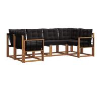 vidaXL Conjunto de sofás de Exterior con cojín 6 pcs Natural y Negro, Colección de Jardín Moderna, Sofá Resistente para Exterior, Asientos Junto a la Piscina y Relax en tu Patio