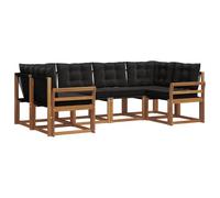 vidaXL Conjunto de sofás de Exterior con cojín 6 pcs Natural y Negro, Colección de Jardín Moderna, Sofá Resistente para Exterior, Asientos Junto a la Piscina y Relax en tu Patio