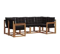 vidaXL Conjunto de sofás de Exterior con cojín 6 pcs Natural y Negro, Colección de Jardín Moderna, Sofá Resistente para Exterior, Asientos Junto a la Piscina y Relax en tu Patio