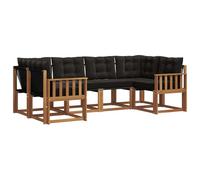 vidaXL Conjunto de sofás de Exterior con cojín 6 pcs Natural y Negro, Colección de Jardín Moderna, Sofá Resistente para Exterior, Asientos Junto a la Piscina y Relax en tu Patio