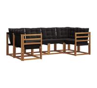 vidaXL Conjunto de sofás de Exterior con cojín 6 pcs Natural y Negro, Colección de Jardín Moderna, Sofá Resistente para Exterior, Asientos Junto a la Piscina y Relax en tu Patio