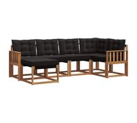 vidaXL Conjunto de sofás de Exterior con cojín 6 pcs Natural y Negro, Juego de Sofás Moderno para Jardín, Sofá Exterior Cómodo, Muebles Resistentes a Climas, Ideal para Patio