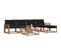 vidaXL Conjunto de sofás de Exterior con cojín 6 pcs Natural y Negro, Sofá de Acacia para Exterior, Asientos Modernos, Set Modular Resistente al Clima, cómodo para tu jardín