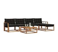 vidaXL Conjunto de sofás de Exterior con cojín 6 pcs Natural y Negro, Sofá de Acacia para Exterior, Asientos Modernos, Set Modular Resistente al Clima, cómodo para tu jardín